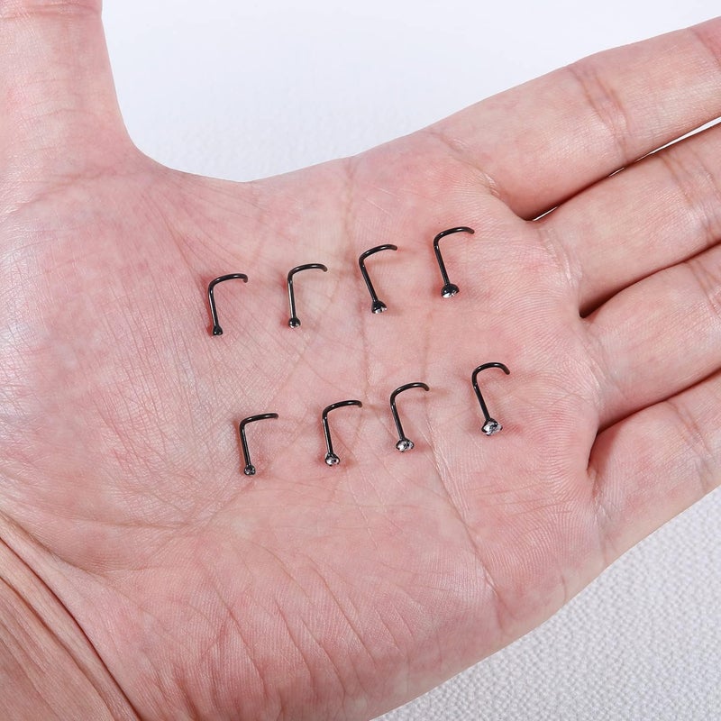 AccGin Store 6-10Pcs 18G 20G Nose Ring Surgical Steel Nose Rings Studs Piercing For Women Men 1.5mm 2mm 2.5mm 3mm Round Diamond CZ L Shaped Corkscrew Gold Black Silver Nose Piercing Hypoallergenic - Image 3